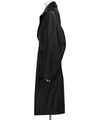 GRAIN LEATHER MASSIVE ROUNDED SLEEVEDOUBLE BREASTED COAT