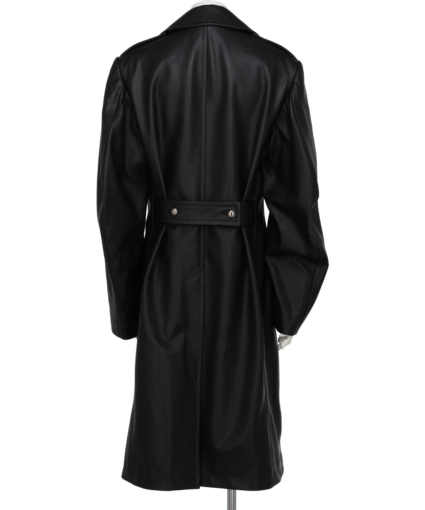 GRAIN LEATHER MASSIVE ROUNDED SLEEVEDOUBLE BREASTED COAT