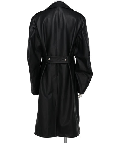 GRAIN LEATHER MASSIVE ROUNDED SLEEVEDOUBLE BREASTED COAT