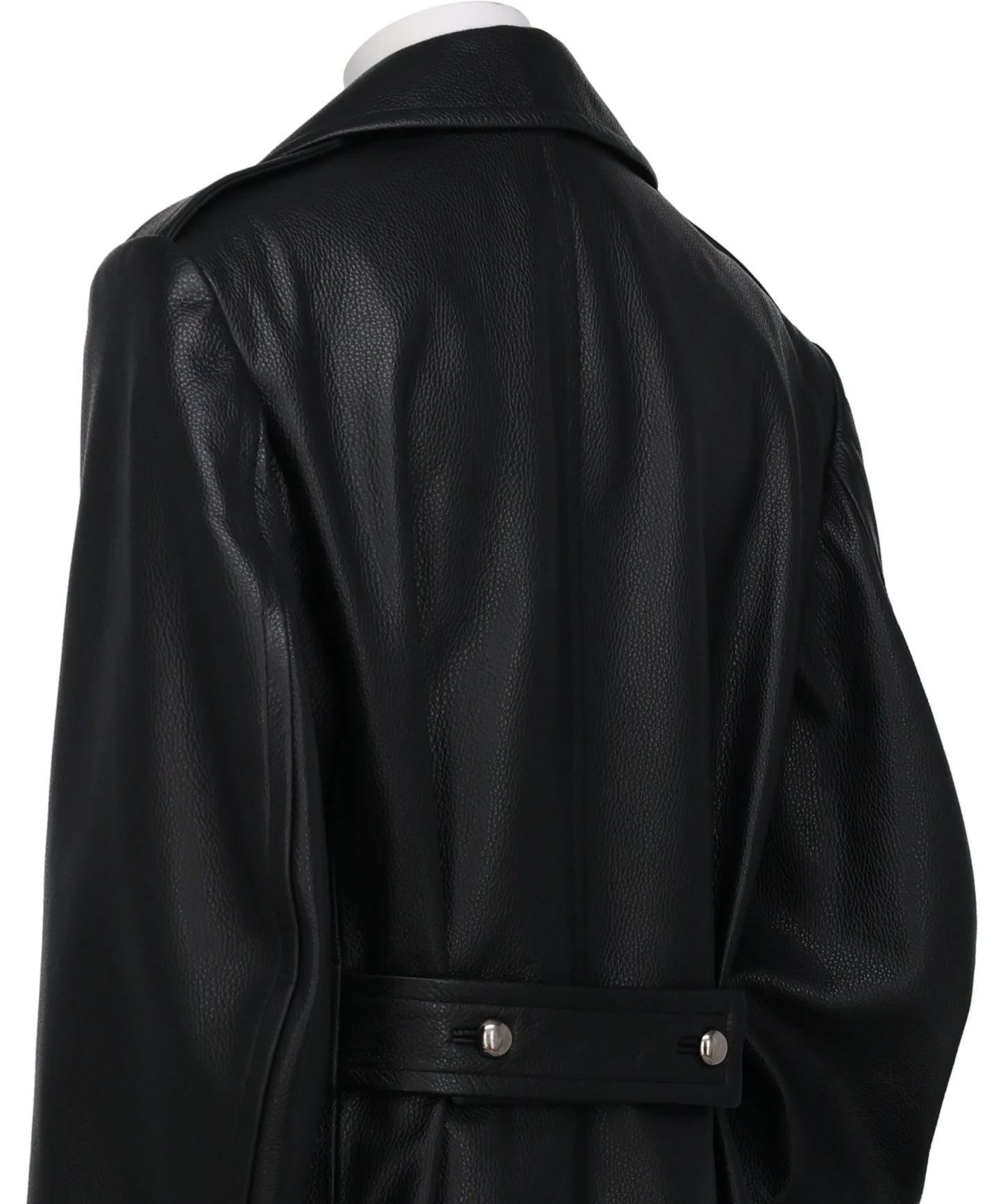GRAIN LEATHER MASSIVE ROUNDED SLEEVEDOUBLE BREASTED COAT