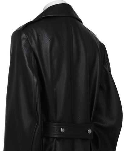 GRAIN LEATHER MASSIVE ROUNDED SLEEVEDOUBLE BREASTED COAT