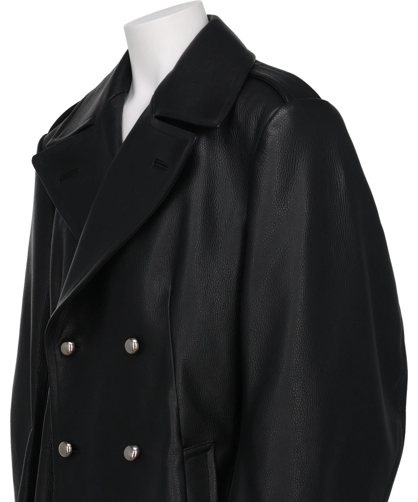 GRAIN LEATHER MASSIVE ROUNDED SLEEVEDOUBLE BREASTED COAT