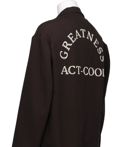 "GREATNESS ACT-COOL"EMBROIDEREDSERGE OVERCOAT