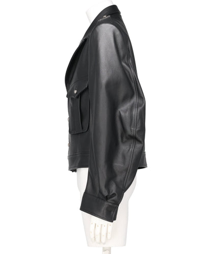 GRAIN LEATHER MASSIVE ROUNDED SLEEVEIKE JACKET