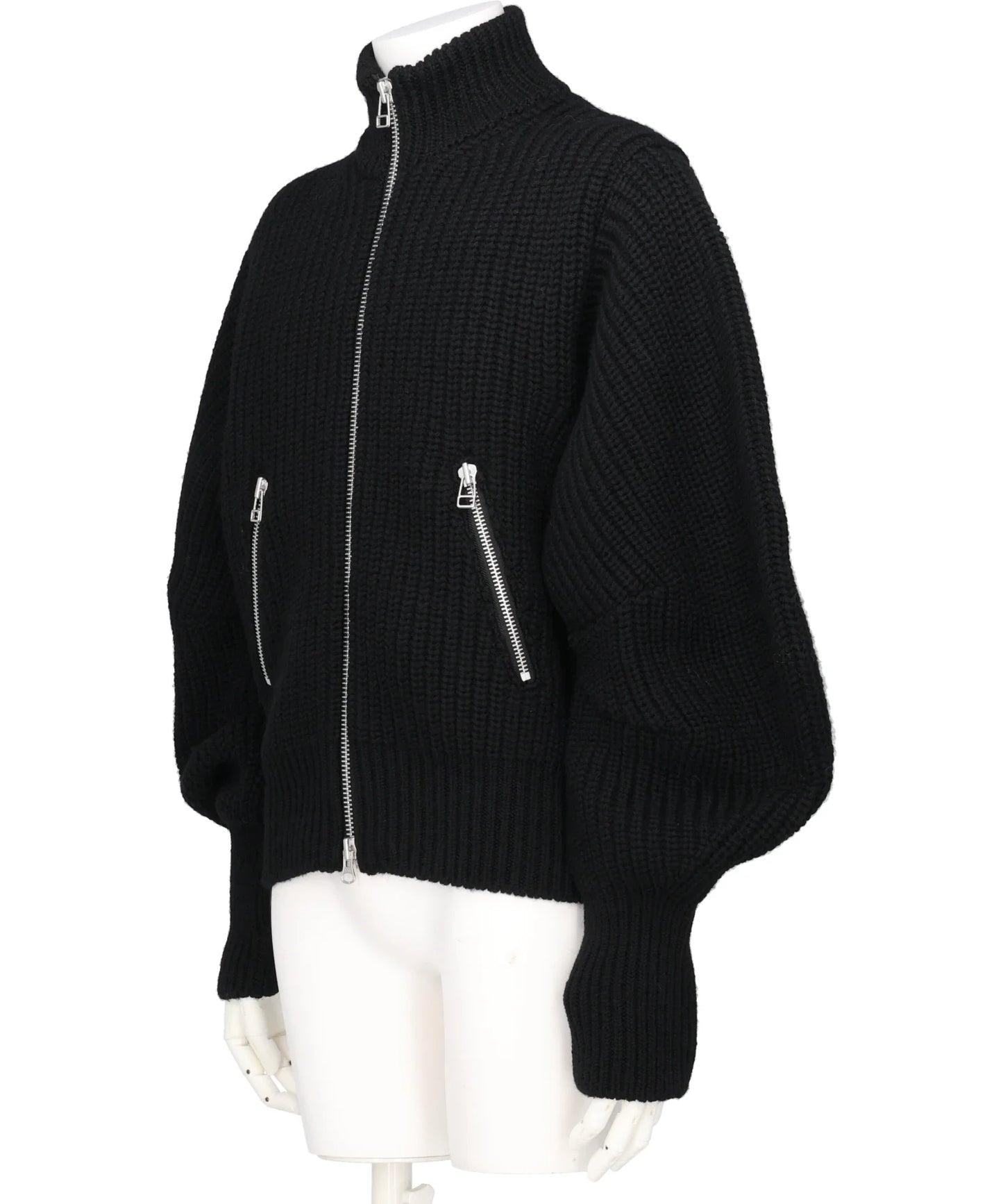 RIBED MASSIVE ROUNDED SLEEVEZIP-UP KNIT JACKET