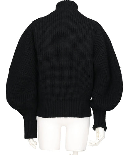 RIBED MASSIVE ROUNDED SLEEVEZIP-UP KNIT JACKET