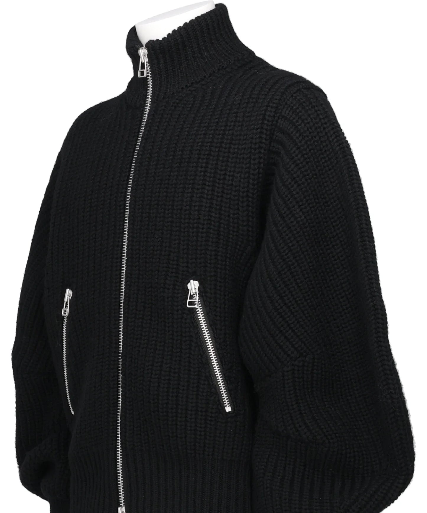RIBED MASSIVE ROUNDED SLEEVEZIP-UP KNIT JACKET