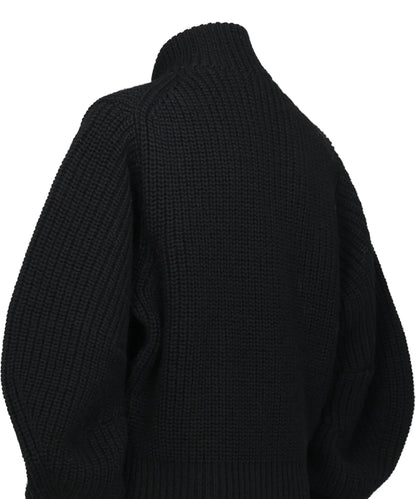 RIBED MASSIVE ROUNDED SLEEVEZIP-UP KNIT JACKET