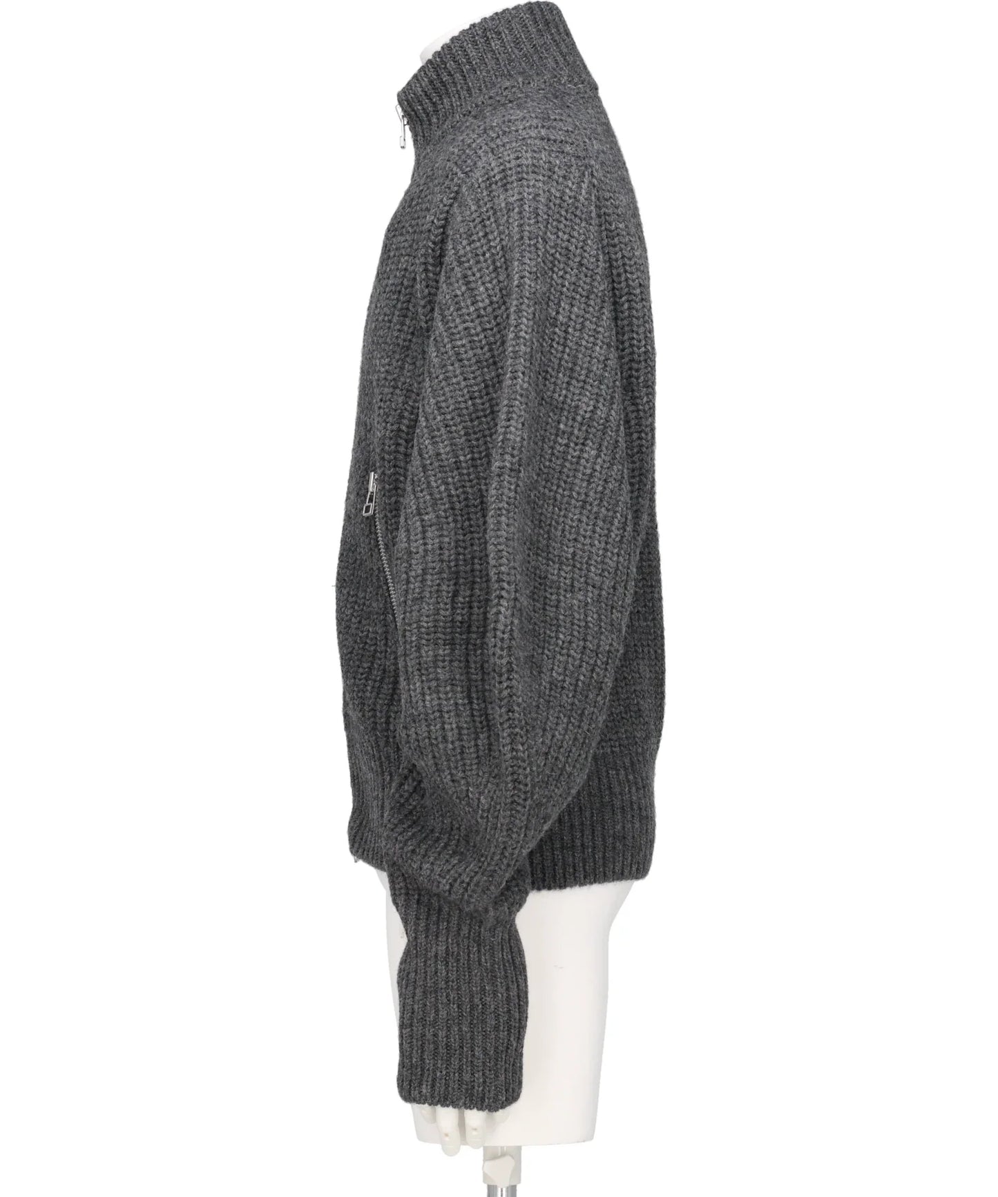 RIBED MASSIVE ROUNDED SLEEVEZIP-UP KNIT JACKET