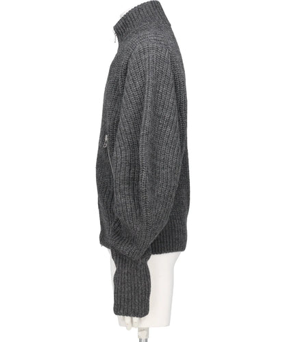 RIBED MASSIVE ROUNDED SLEEVEZIP-UP KNIT JACKET