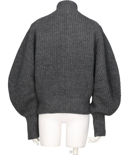 RIBED MASSIVE ROUNDED SLEEVEZIP-UP KNIT JACKET