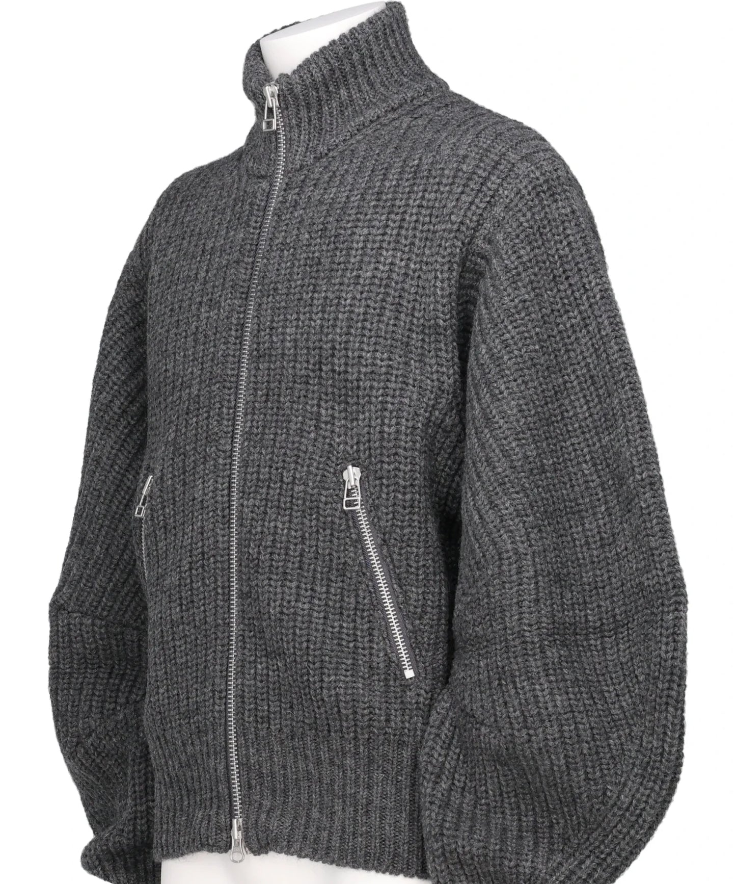 RIBED MASSIVE ROUNDED SLEEVEZIP-UP KNIT JACKET