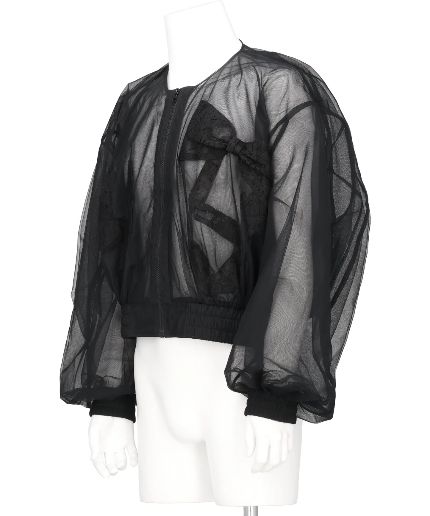RIBBON DETAIL TULLE BOMBER JACKET