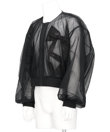 RIBBON DETAIL TULLE BOMBER JACKET