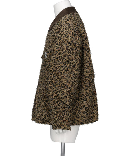 LEOPARD JACQUARD NEEDLE PUNCH CHORE JACKET