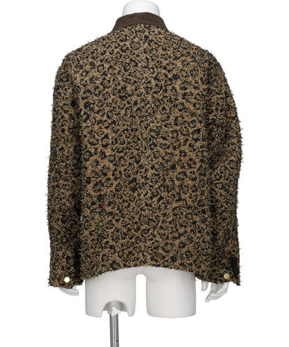 LEOPARD JACQUARD NEEDLE PUNCH CHORE JACKET