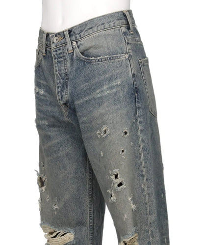 "DAMAGE" STRAIGHT DENIM PANTS