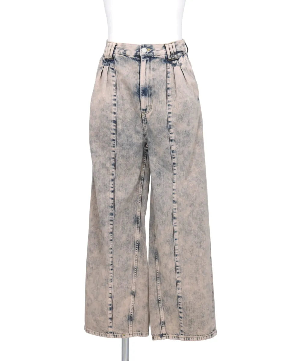 BLEACHE&OVER DYE DENIM WIDE-LEG BUGGY PANTS