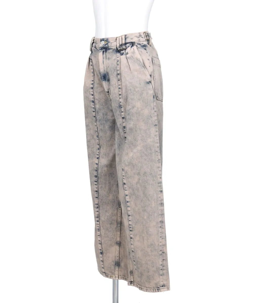 BLEACHE&OVER DYE DENIM WIDE-LEG BUGGY PANTS