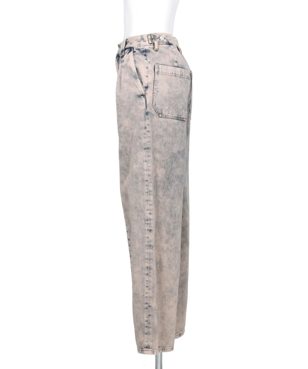 BLEACHE&OVER DYE DENIM WIDE-LEG BUGGY PANTS