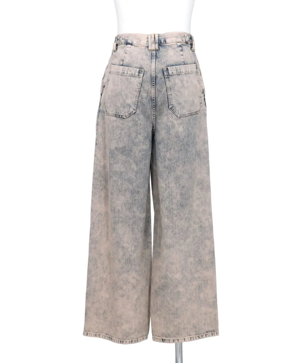 BLEACHE&OVER DYE DENIM WIDE-LEG BUGGY PANTS