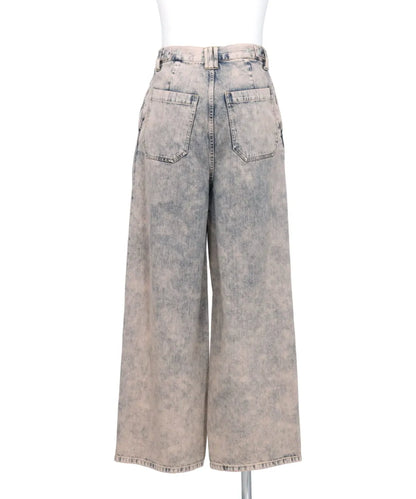 BLEACHE&OVER DYE DENIM WIDE-LEG BUGGY PANTS