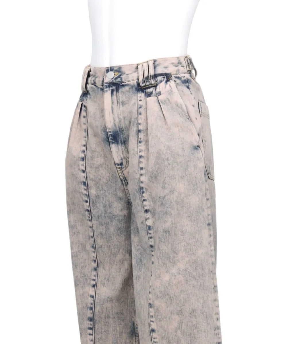 BLEACHE&OVER DYE DENIM WIDE-LEG BUGGY PANTS