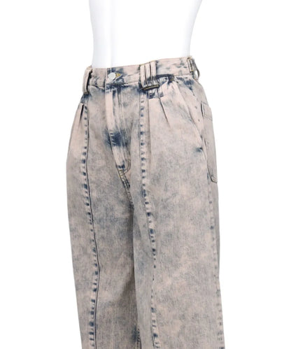 BLEACHE&OVER DYE DENIM WIDE-LEG BUGGY PANTS