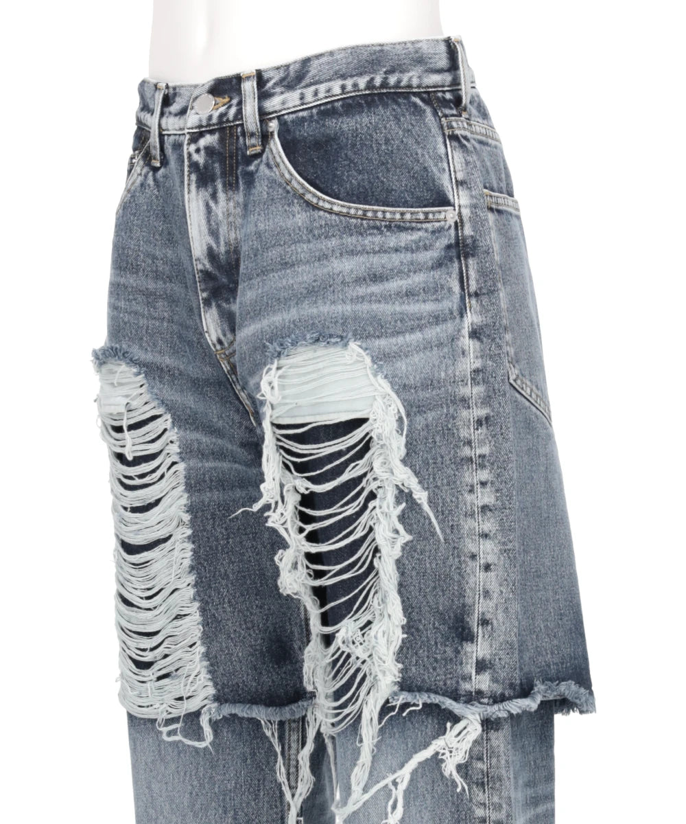 WASHED DENIM LAYERED PANTS