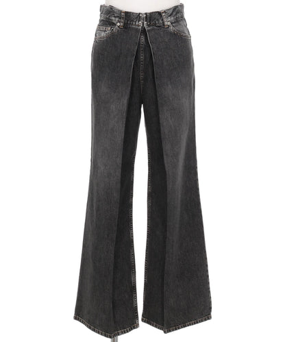 WASHED DENIM WIDE PANTS