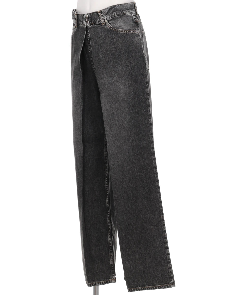 WASHED DENIM WIDE PANTS