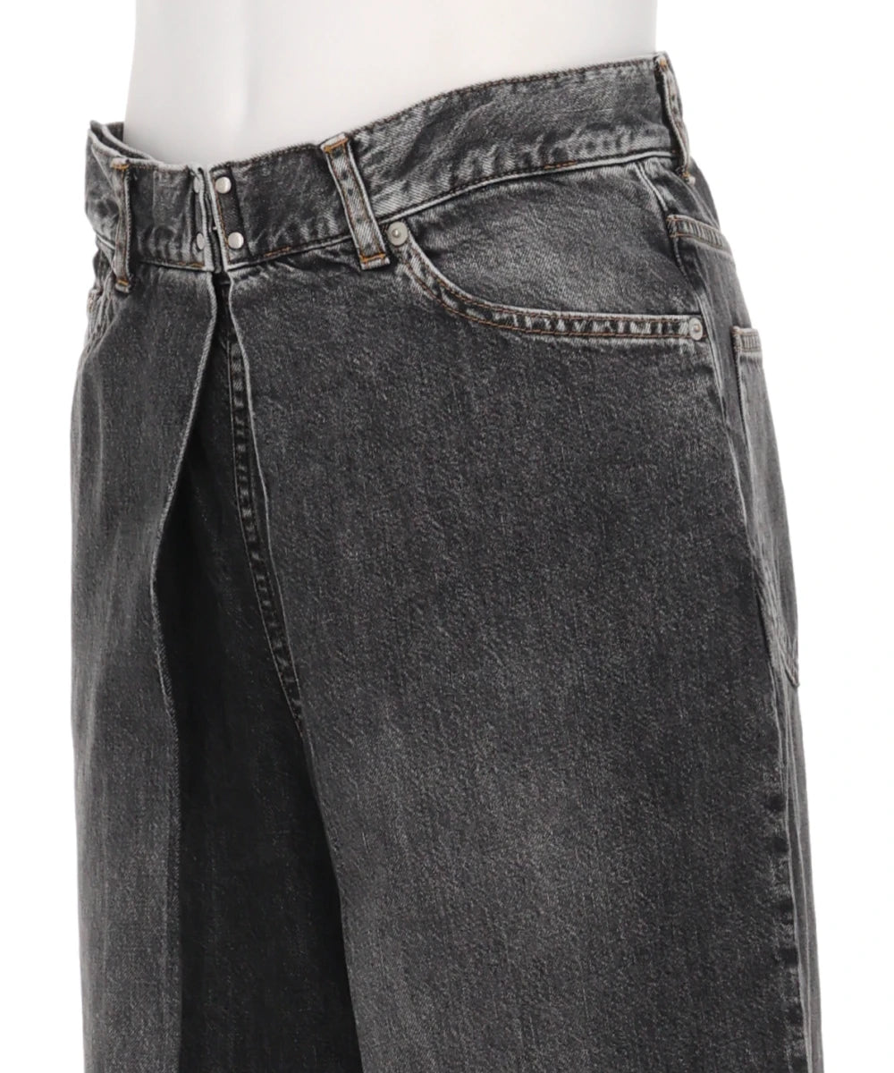 WASHED DENIM WIDE PANTS