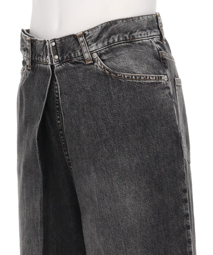 WASHED DENIM WIDE PANTS