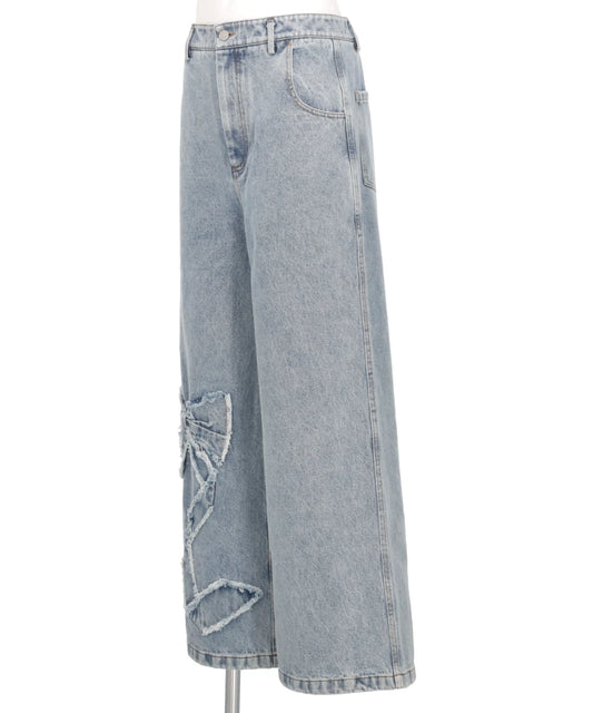 RIBBON DETAIL DENIM PANTS