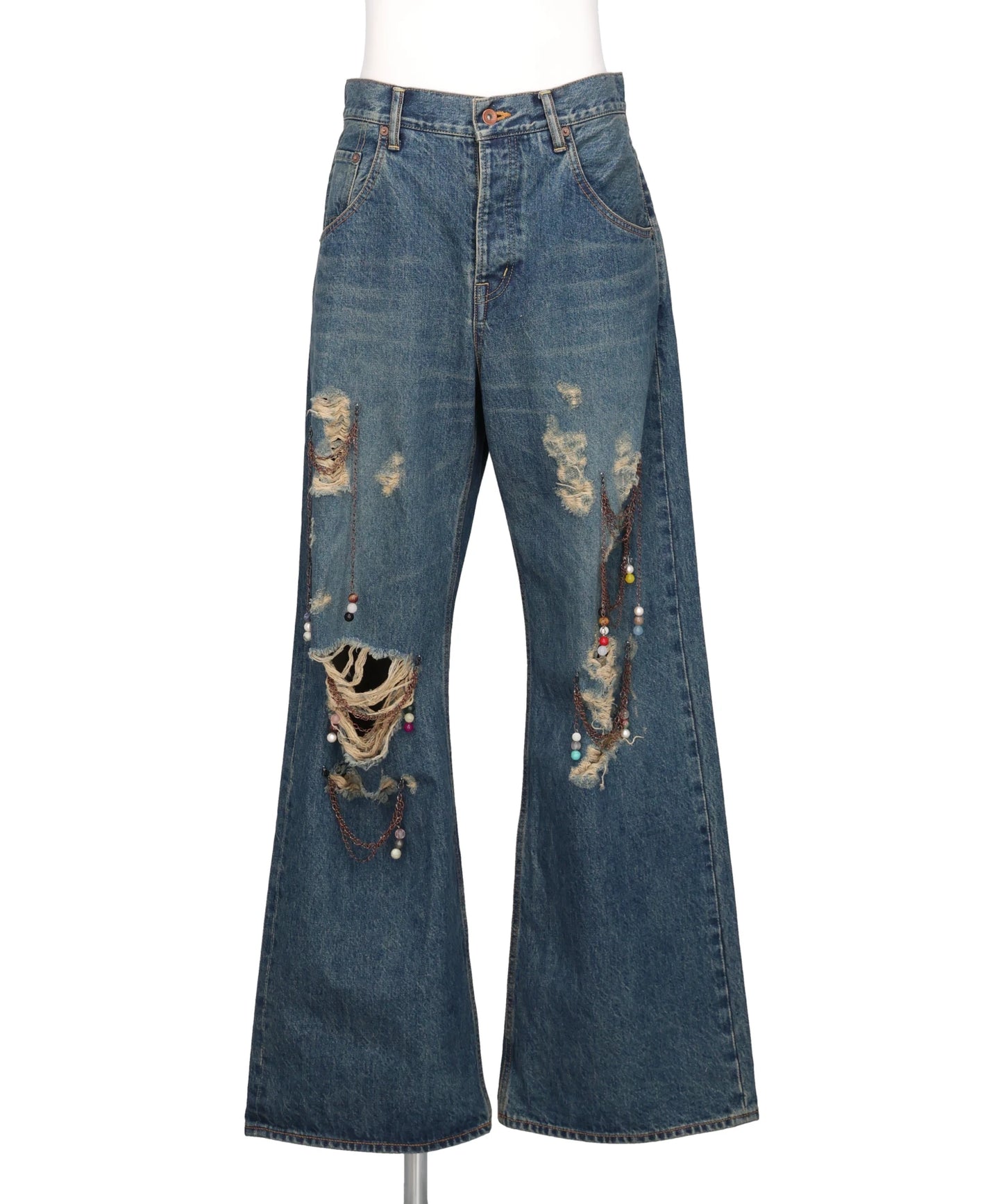 CHAIN DAMAGE DENIM PANTS