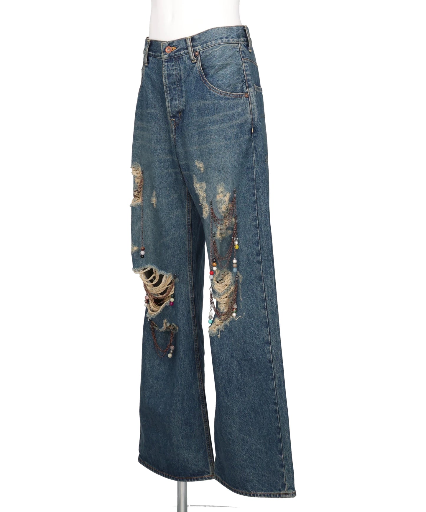 CHAIN DAMAGE DENIM PANTS