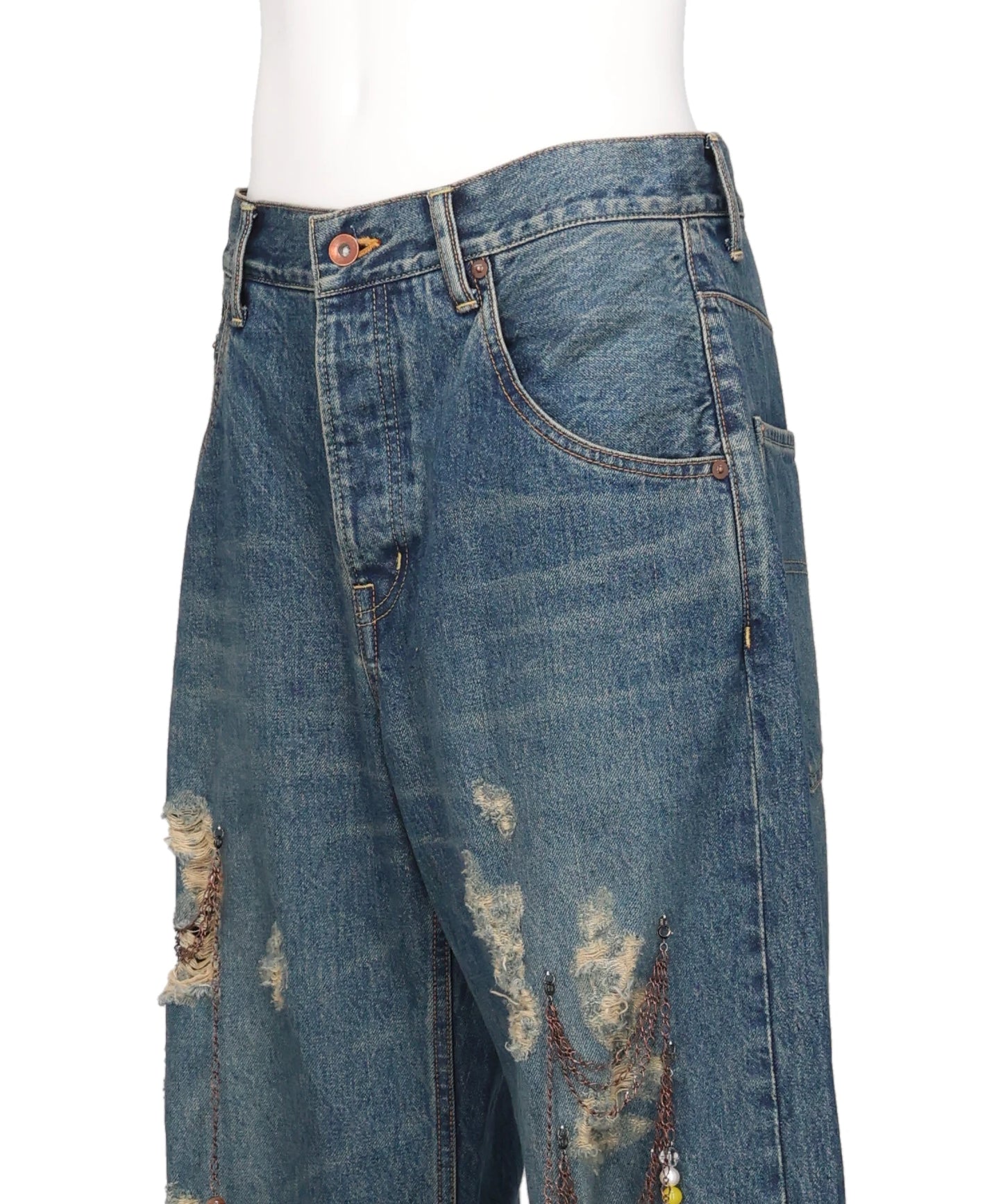 CHAIN DAMAGE DENIM PANTS
