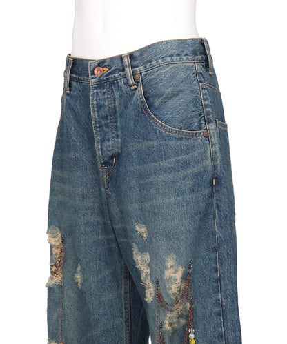 CHAIN DAMAGE DENIM PANTS