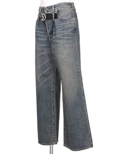 "D" BUCKLE SUPER WIDE DENIM PANTS
