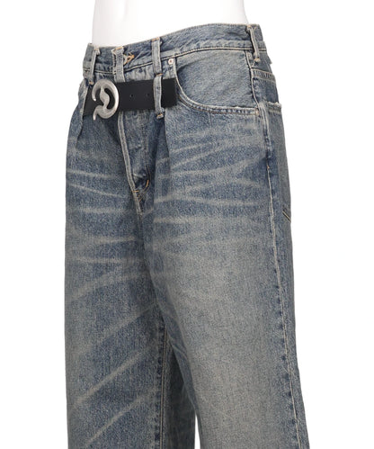 "D" BUCKLE SUPER WIDE DENIM PANTS