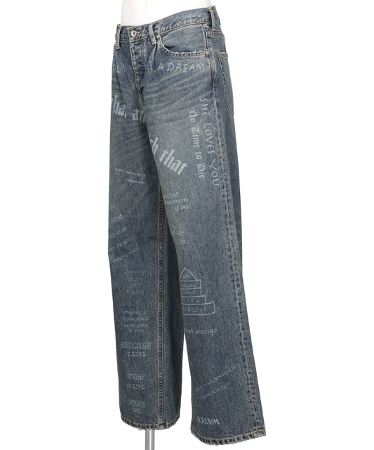 "TATTOO" LASER PRINTED WIDE DENIM PANTS