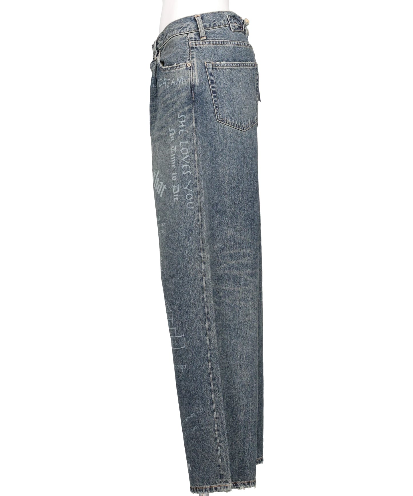 "TATTOO" LASER PRINTED WIDE DENIM PANTS