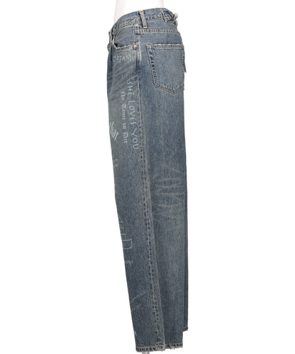 "TATTOO" LASER PRINTED WIDE DENIM PANTS