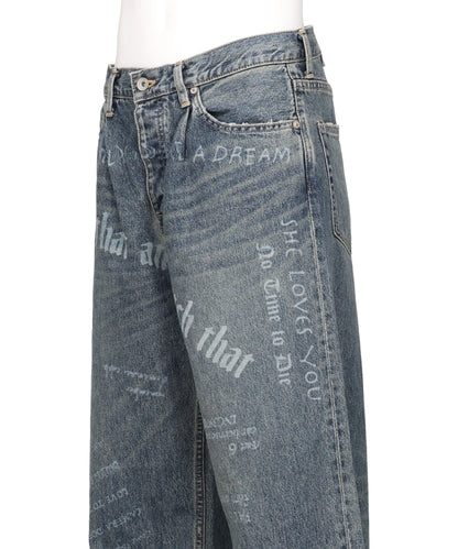 "TATTOO" LASER PRINTED WIDE DENIM PANTS