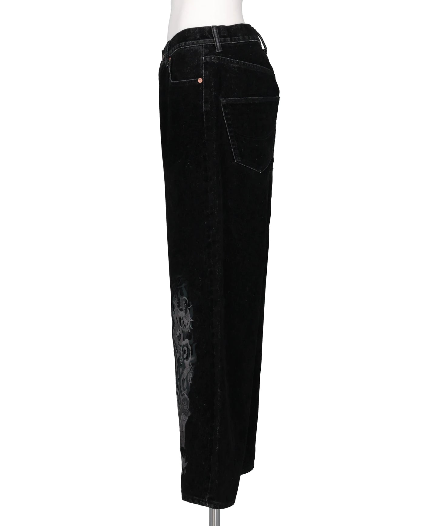 FLOCKED DEINM EMBROIDERED PANTS