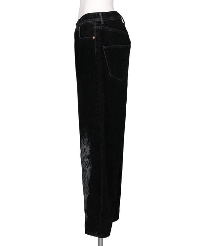 FLOCKED DEINM EMBROIDERED PANTS