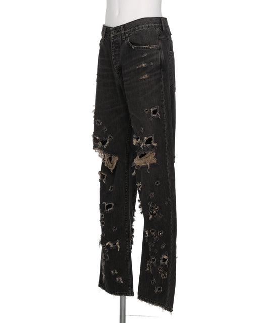 “DAMAGE” STRAIGHT DENIM PANTS
