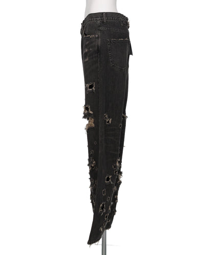 “DAMAGE” STRAIGHT DENIM PANTS