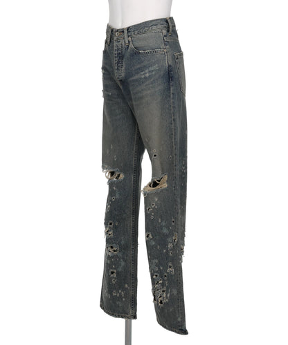 “DAMAGE” STRAIGHT DENIM PANTS