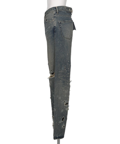 “DAMAGE” STRAIGHT DENIM PANTS